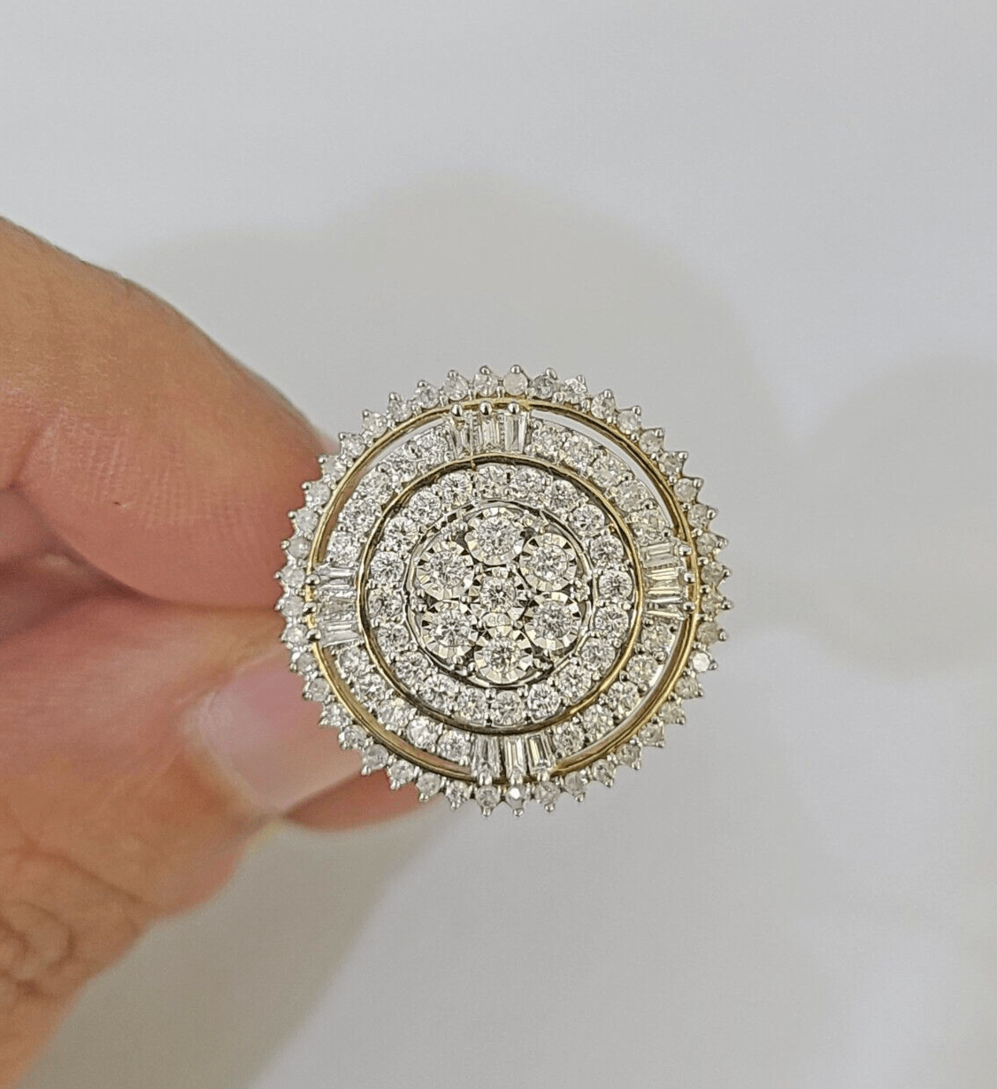 Real 10k Diamond Ladies Ring Circular Yellow Gold Women Casual Genuine - GoldenlinQ
